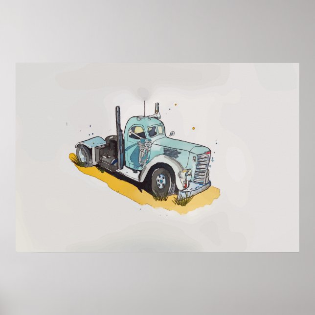 Affiche Aquarelle d'un semi-camion stylisée (Devant)