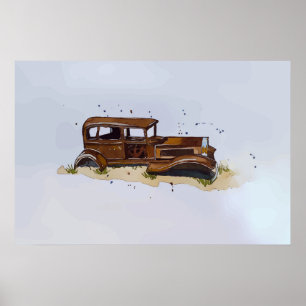 Affiche Aquarelle d'une coque rouillée d'un pick-up