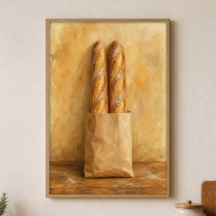 Affiche aquarelle d'une paire de baguettes dans du