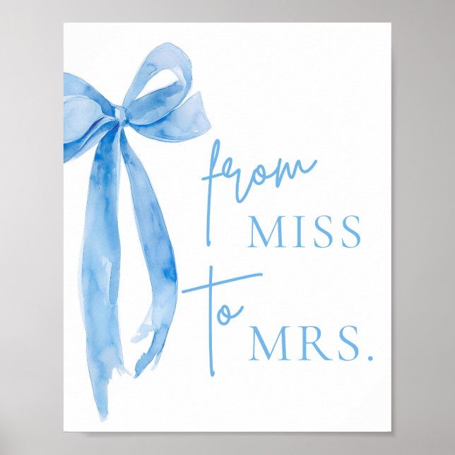 Affiche Aquarelle Dusty Blue Bow de Mlle à Mme Sign (Devant)