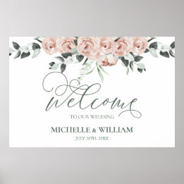 Affiche Aquarelle Dusty Rose Eucalyptus Mariage Bienvenue