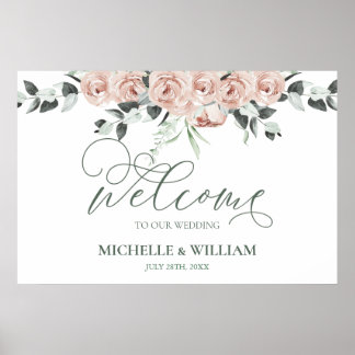 Affiche Aquarelle Dusty Rose Eucalyptus Mariage Bienvenue