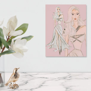 Affiche Aquarelle Dusty Rose Vogue Modèle mode
