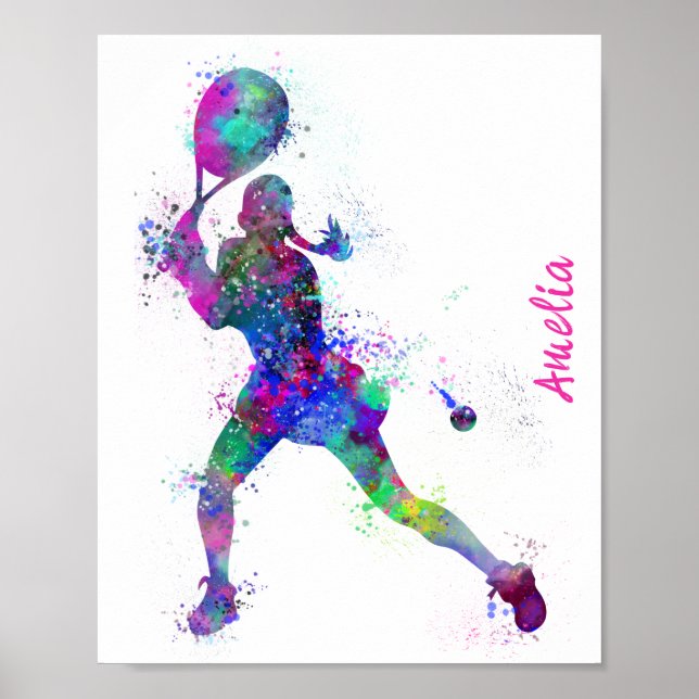 Affiche Aquarelle éclaboussée tennis fille playertexed (Devant)