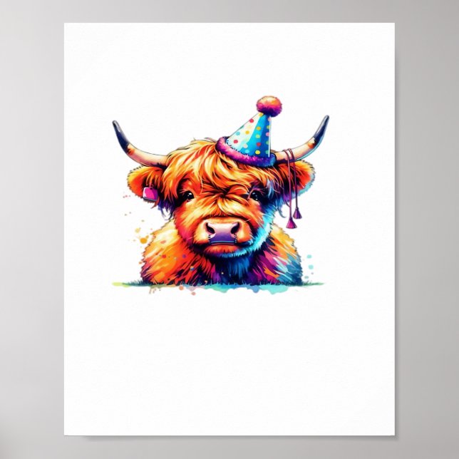 Affiche Aquarelle écossaise Highland Cow Anniversaire Esse (Devant)