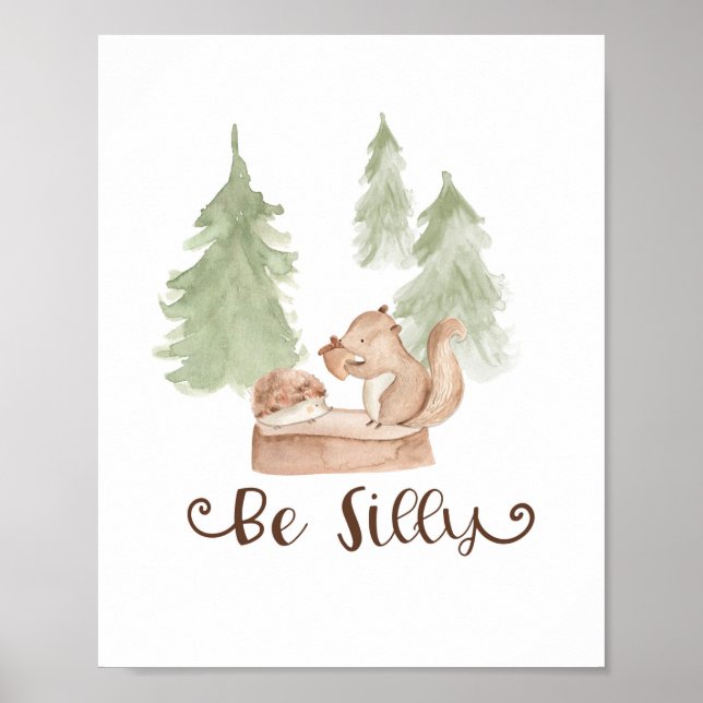 Affiche Aquarelle Écureuil Bois Silly Nurserie (Devant)