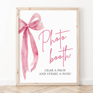 Affiche Aquarelle Elegant Blush Pink Bow Photo Booth Signa