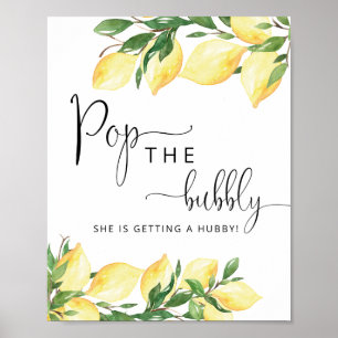 Affiche Aquarelle Elegant citron Pop the Bubbly Sign