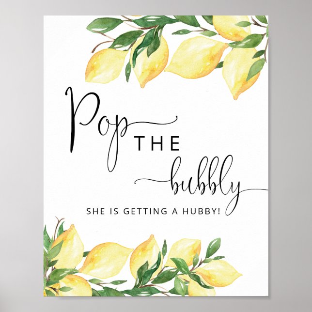 Affiche Aquarelle Elegant citron Pop the Bubbly Sign (Devant)