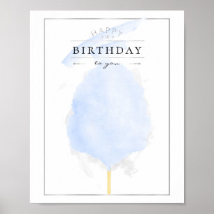 Affiche Aquarelle élégante Bleu Coton Bonbon Anniversaire