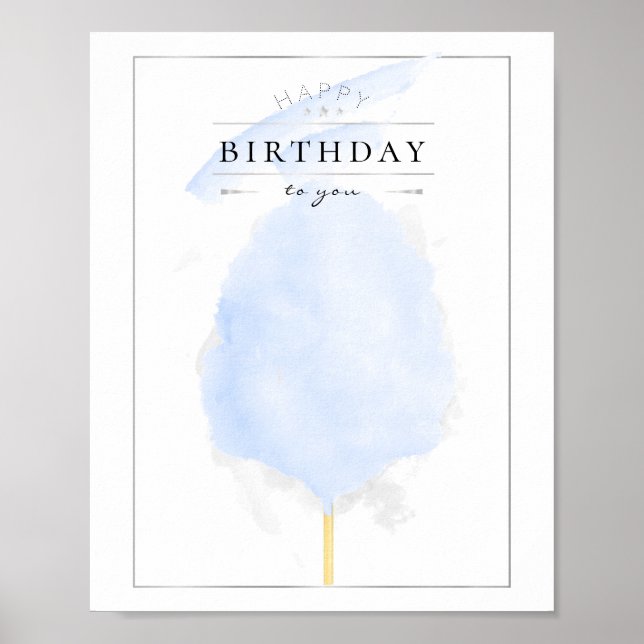 Affiche Aquarelle élégante Bleu Coton Bonbon Anniversaire (Devant)