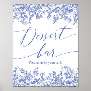 Affiche Aquarelle Elégante Bleu Floral Dessert Bar Signal