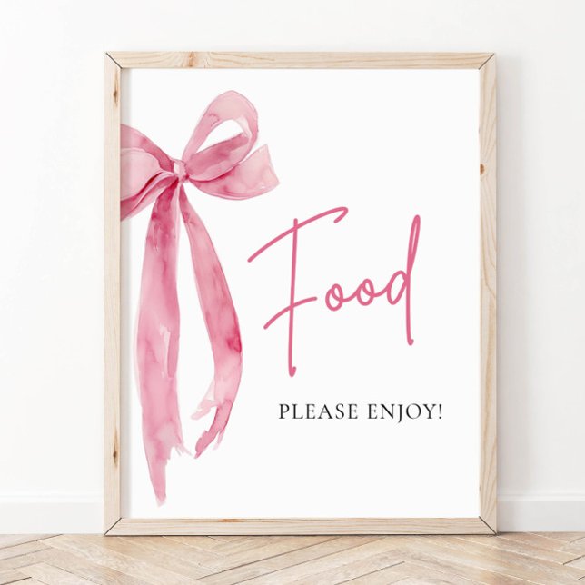 Affiche Aquarelle Élégante Bow Rose Bleu Signal alimentair (Watercolor Elegant Blush Pink Bow Food Sign)