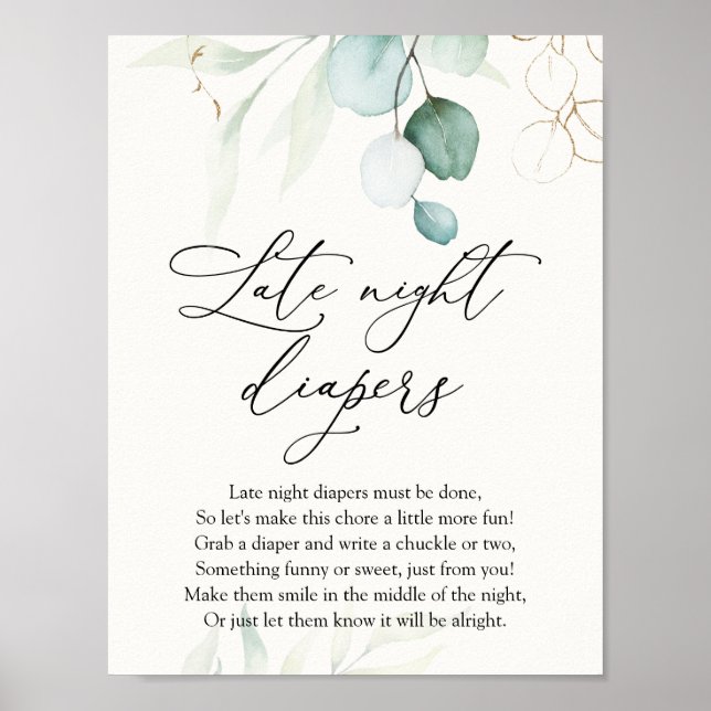 Affiche Aquarelle Élégante Eucalyptus Diapositives de nuit (Devant)