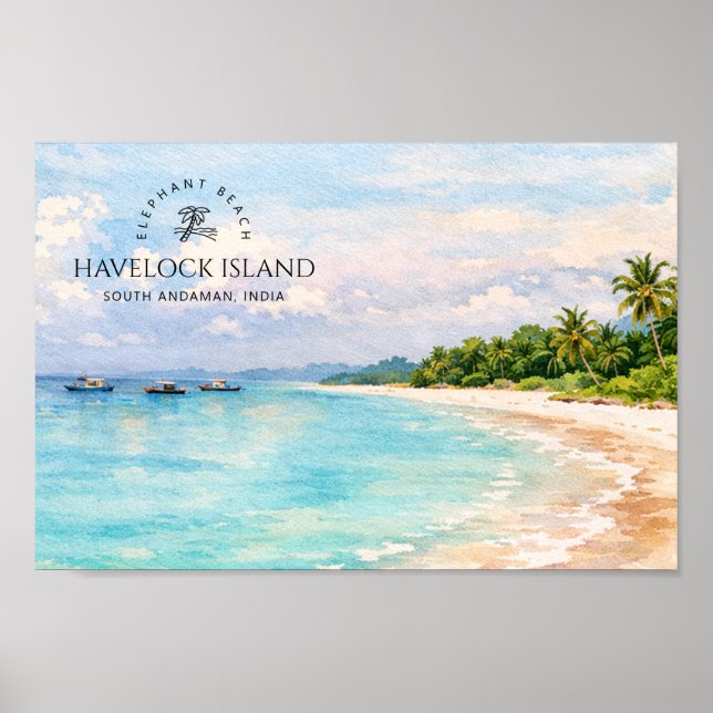 Affiche Aquarelle Elephant Beach – Cadeau Souvenir d'Andam (Devant)
