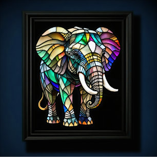 Affiche Aquarelle Eléphant en verre tendu