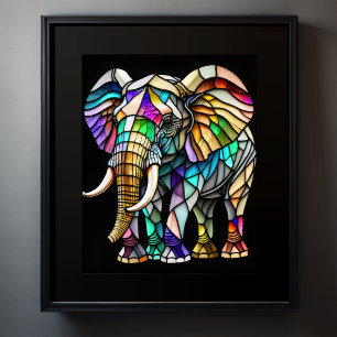 Affiche Aquarelle Eléphant en verre tendu