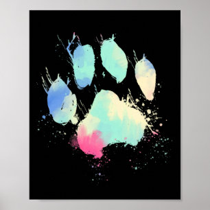 Affiche Aquarelle Empreinte de patte de chat Rainbow