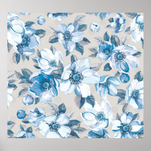 Affiche Aquarelle en fleurs de cerisier : Pommier sans cou