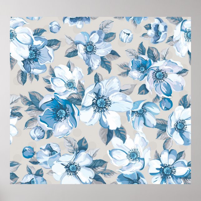 Affiche Aquarelle en fleurs de cerisier : Pommier sans cou (Devant)