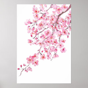 Affiche aquarelle en fleurs de cerisier rose 2020