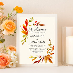 Affiche Aquarelle en gras Automne laisse Mariage de crème