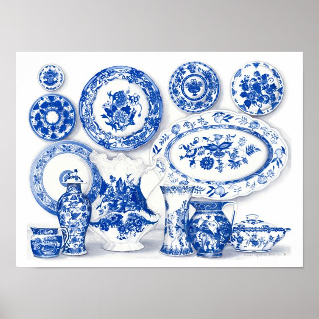 Affiche Aquarelle en porcelaine bleue (Devant)