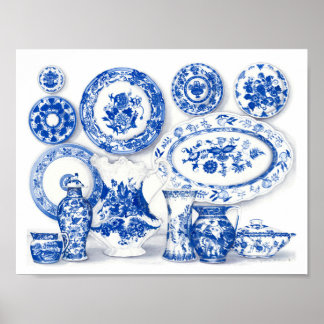 Affiche Aquarelle en porcelaine bleue