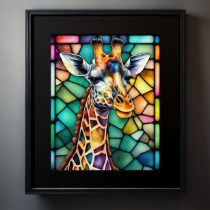 Affiche Aquarelle en verre teint Giraffe