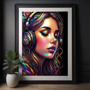 Affiche Aquarelle en verre tendu Fille portant un casque