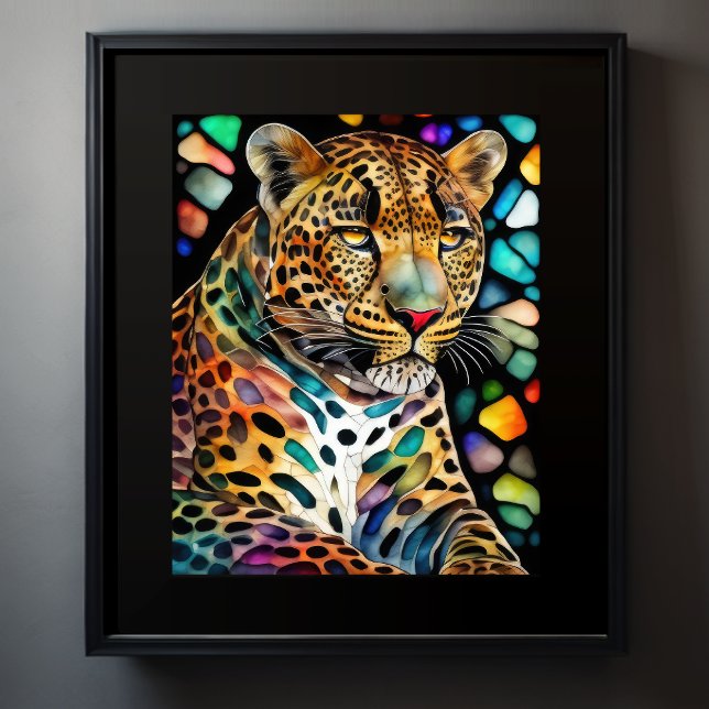 Affiche Aquarelle en verre tendu style léopard 5:4 (Créateur téléchargé)