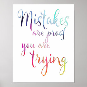 Affiche Aquarelle Erreurs Citation Salle de classe d'artis