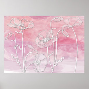 Affiche Aquarelle et pavots Abstraits de mauve rose bouché