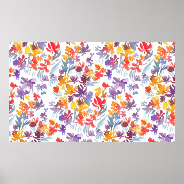 Affiche Aquarelle été fleurs de prairie sans couture motif (Devant)