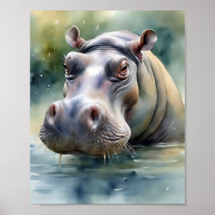 Affiche Aquarelle Ethereal Hippo