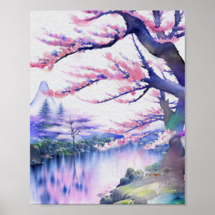 Affiche Aquarelle étonnante Sakura Cherry Blossom peinture
