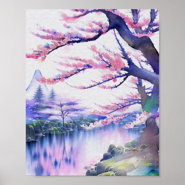 Affiche Aquarelle étonnante Sakura Cherry Blossom peinture (Devant)