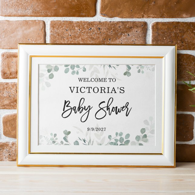 Affiche Aquarelle Eucalyptus Baby shower vert Accueil (Créateur téléchargé)