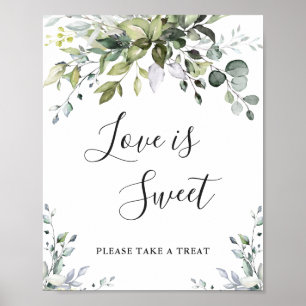 Affiche Aquarelle Eucalyptus Love is Sweet Mariage Sign
