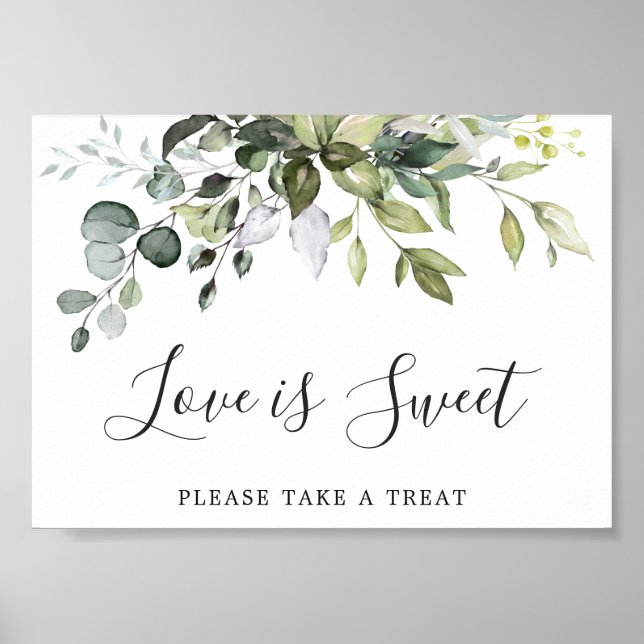Affiche Aquarelle Eucalyptus Mariage Love is Sweet Sign (Devant)