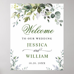 Affiche Aquarelle Eucalyptus Mariage vert Bienvenue