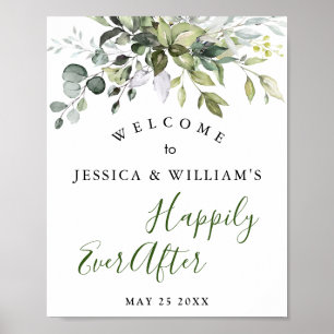 Affiche Aquarelle Eucalyptus Mariage vert Bienvenue