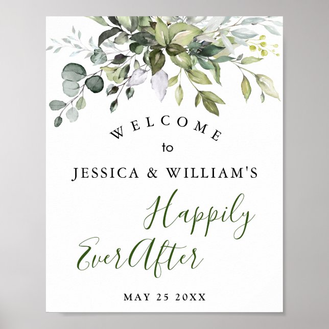 Affiche Aquarelle Eucalyptus Mariage vert Bienvenue (Devant)