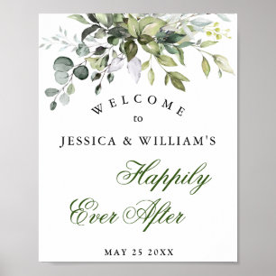 Affiche Aquarelle Eucalyptus Mariage vert Bienvenue