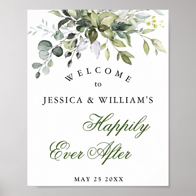 Affiche Aquarelle Eucalyptus Mariage vert Bienvenue (Devant)