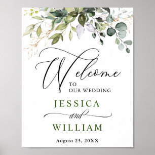 Affiche Aquarelle Eucalyptus Mariage vert Bienvenue