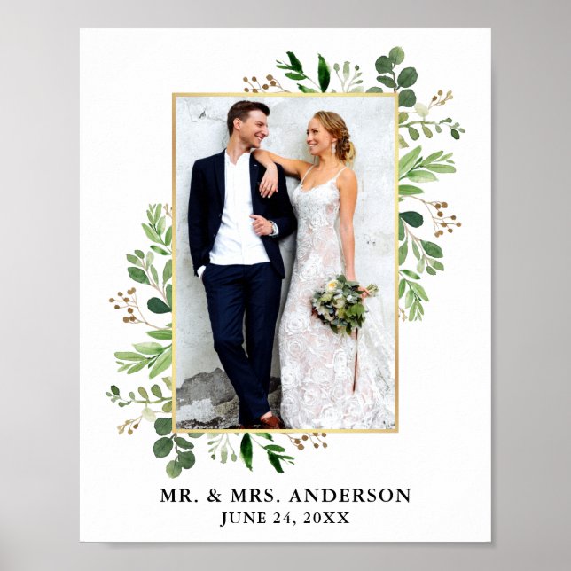 Affiche Aquarelle Eucalyptus Verdure Or encadrée Photo (Devant)