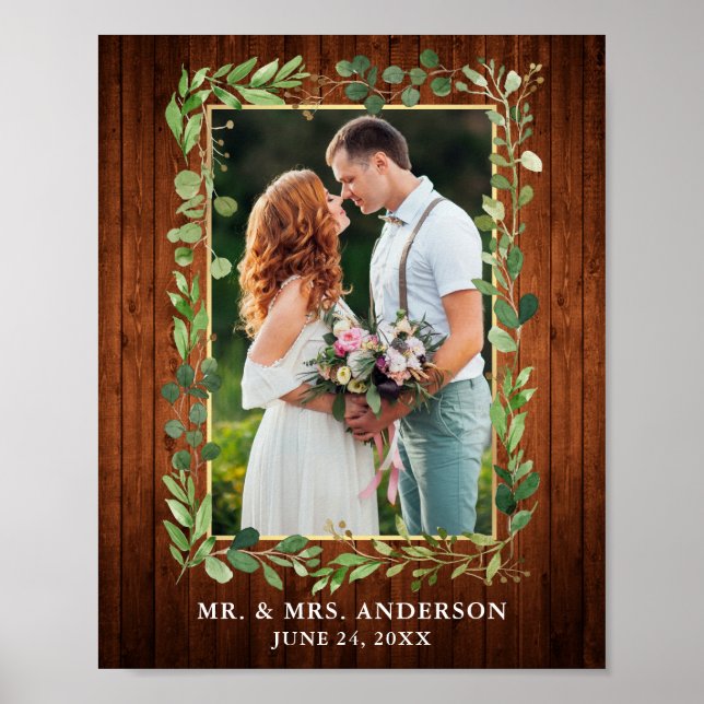 Affiche Aquarelle Eucalyptus Vert Bois Or Photo (Devant)