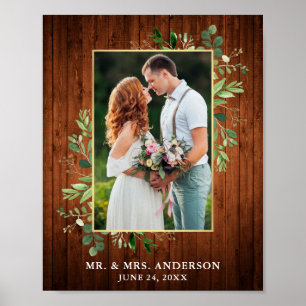 Affiche Aquarelle Eucalyptus Vert Or Bois Photo