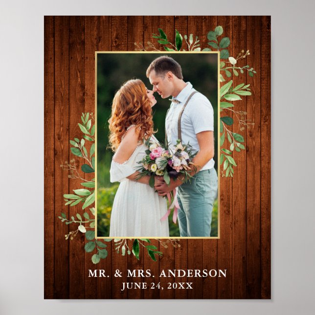 Affiche Aquarelle Eucalyptus Vert Or Bois Photo (Devant)